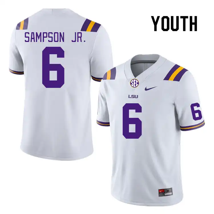 Youth LSU Tigers Shelton Sampson Jr. #6 White NCAA Football Jersey